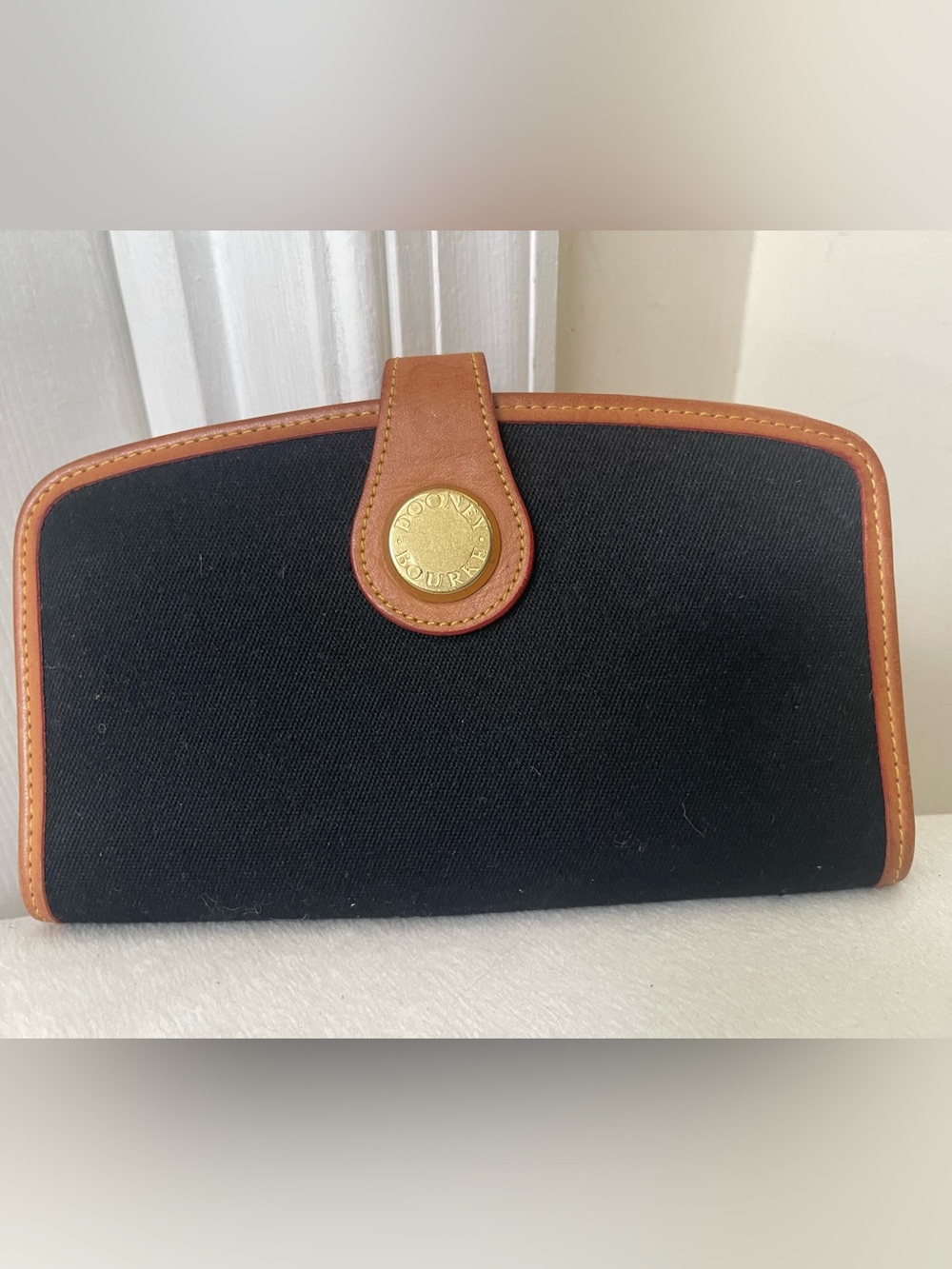 Dooney & Bourke Vintage Black Canvas and Brown Leather Wallet